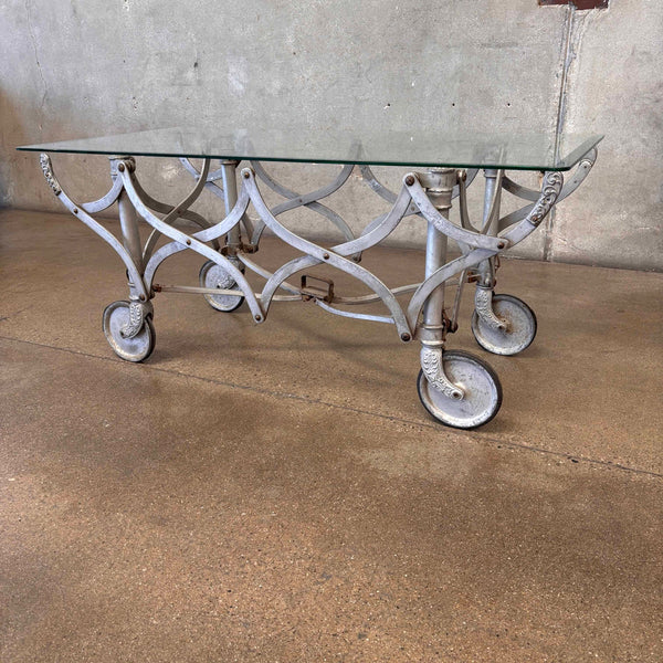 Antique Victorian Coffin Metal Trolley Glass Top Coffee Table