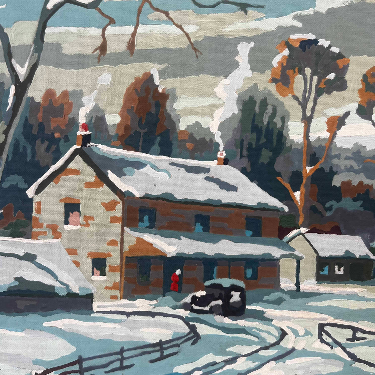 Vintage Paint By Numbers Snowy Scene Painting