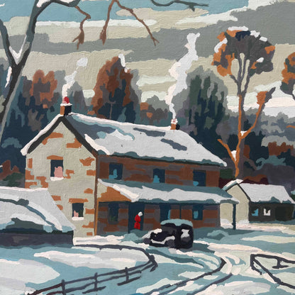 Vintage Paint By Numbers Snowy Scene Painting