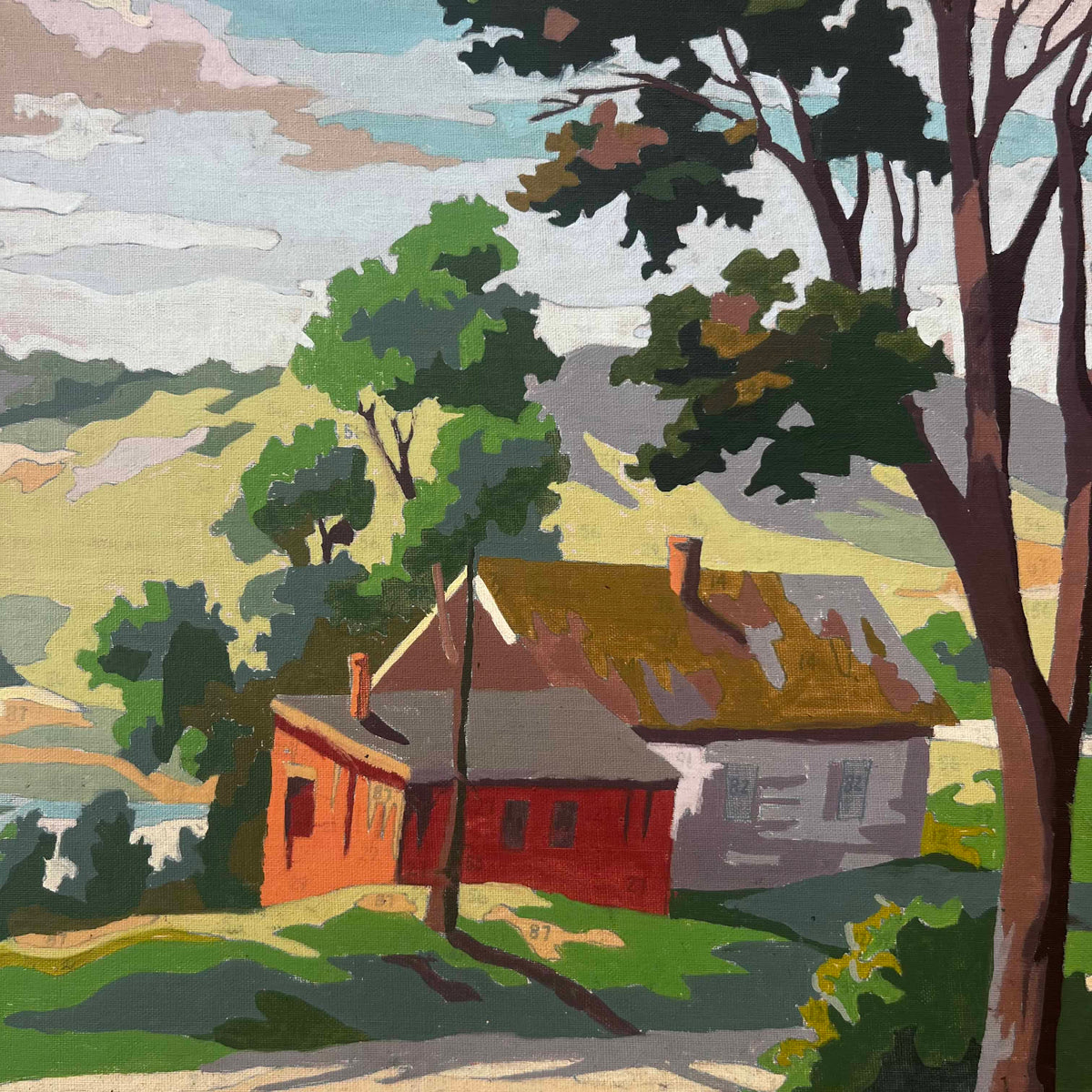 Vintage Paint By Numbers House With Bridge View Painting