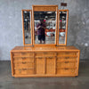 Vintage Broyhill Premier Oak & Burlwood Dresser & Trifold Mirror