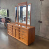 Vintage Broyhill Premier Oak & Burlwood Dresser & Trifold Mirror