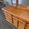 Vintage Broyhill Premier Oak & Burlwood Dresser & Trifold Mirror