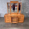 Vintage Broyhill Premier Oak & Burlwood Dresser & Trifold Mirror