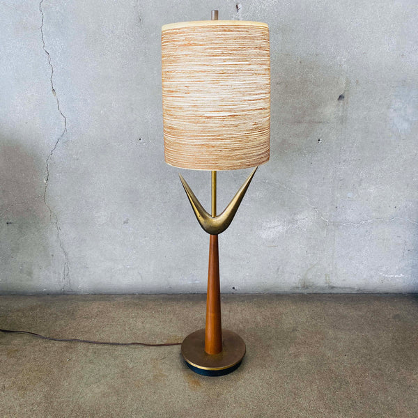 Mid Century Teak & Brass Table Lamp