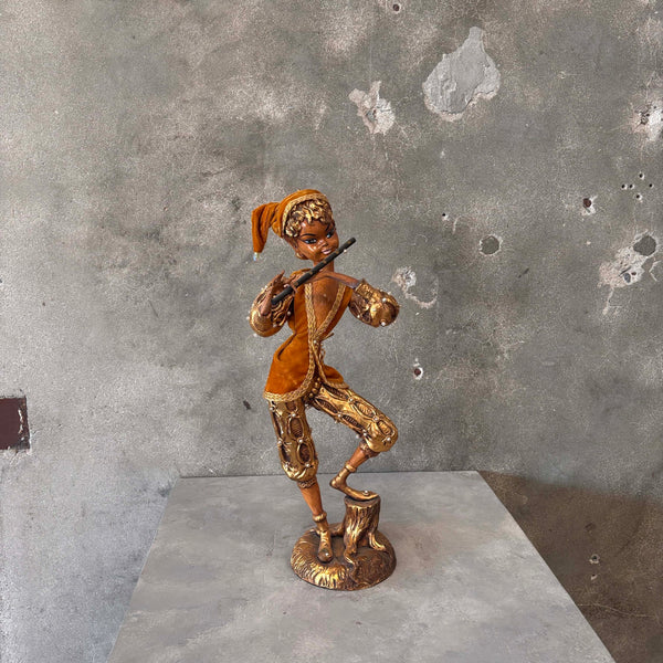 Italian Pixie Flutist Gold Gilded Wood Figure