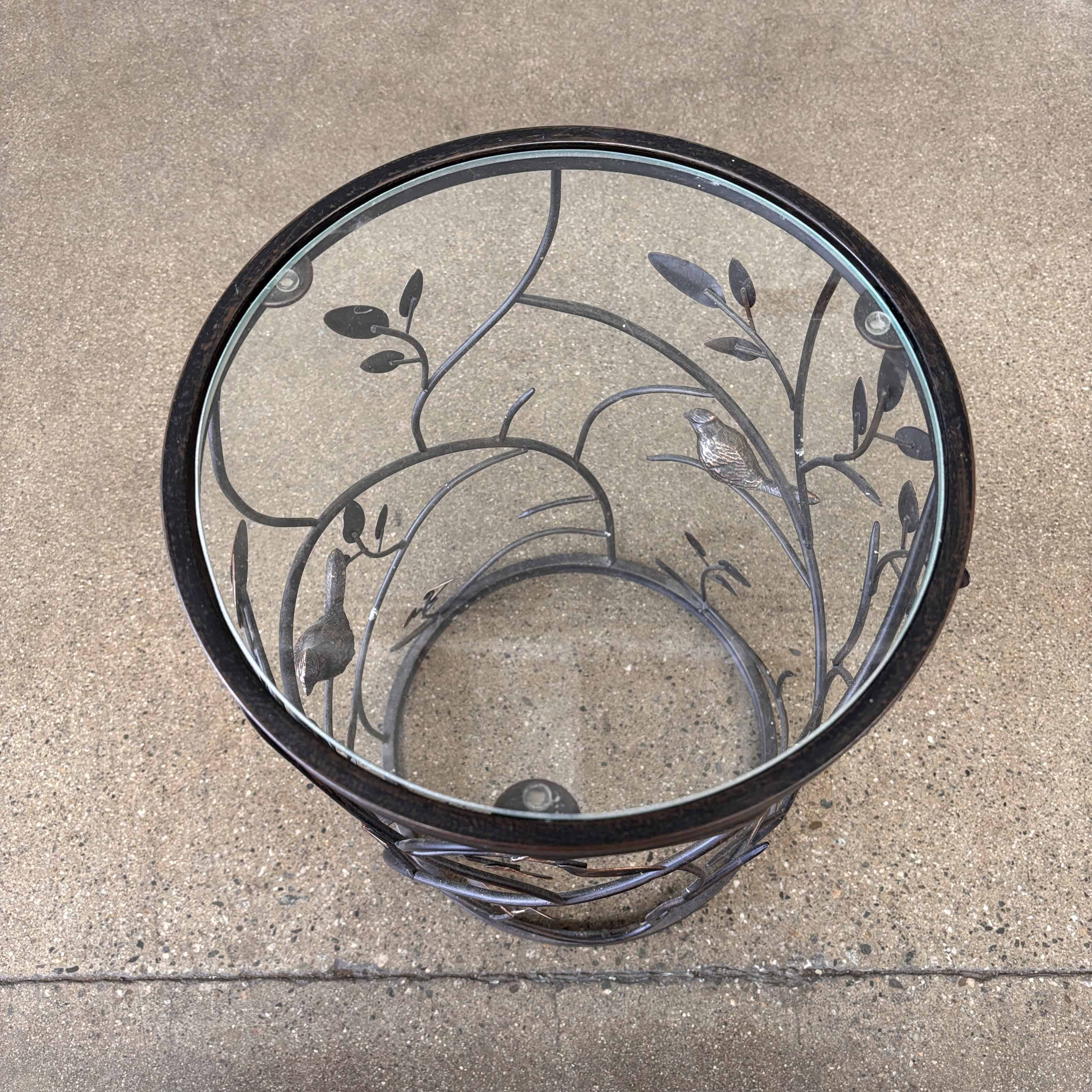 small table for plant pot Metal Small Round Side Table / Plant Stand With Branches & Birds