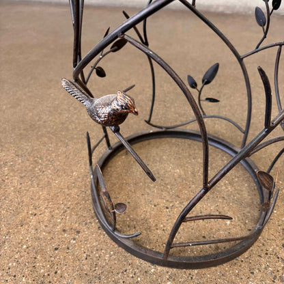 Metal Small Round Side Table / Plant Stand With Branches & Birds