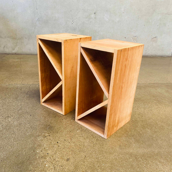 Pair of Vintage Raw Wood Zig-Zag Side Tables, Donald Judd Style