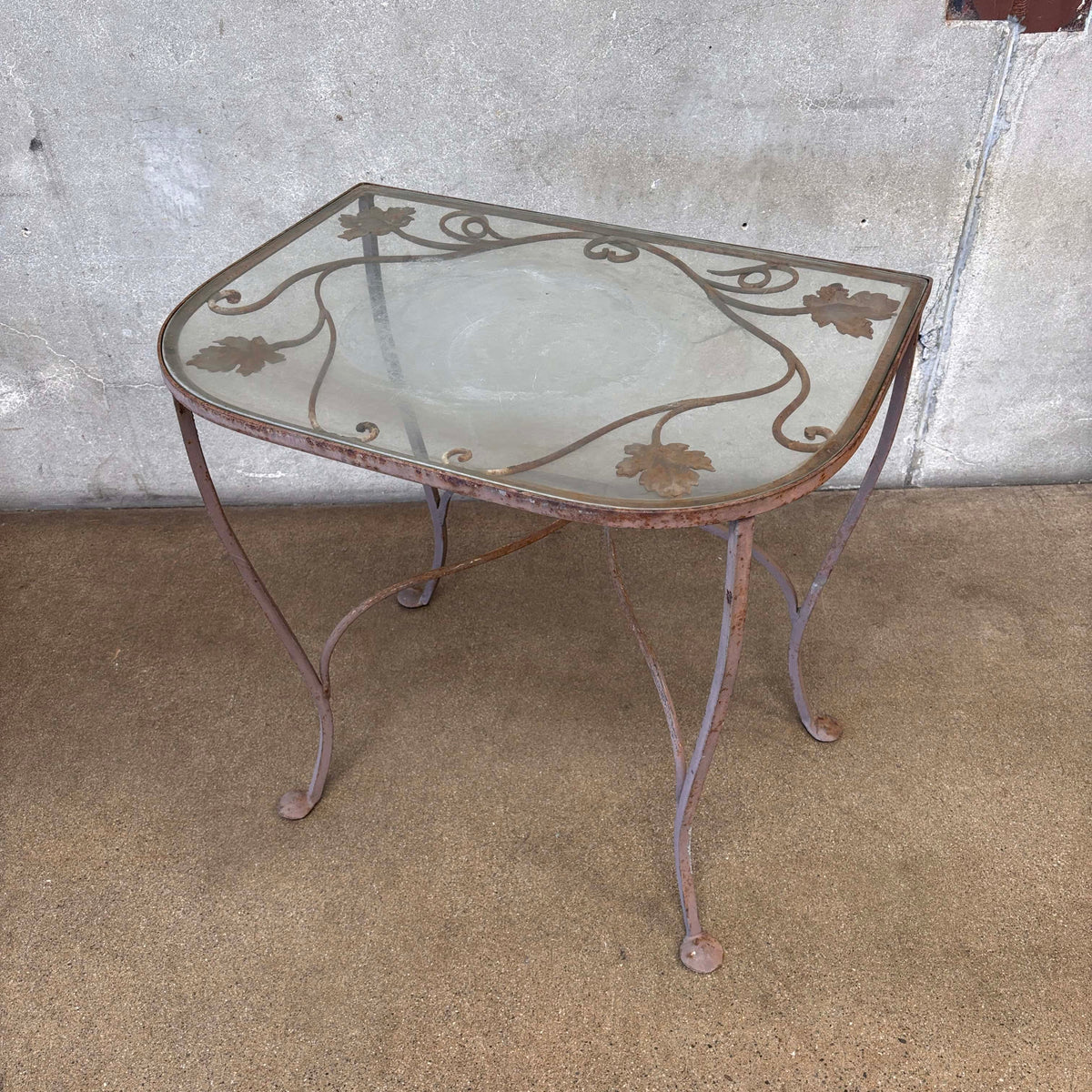 Vintage Salterini Wrought Iron Glass Top Console Side Table #1