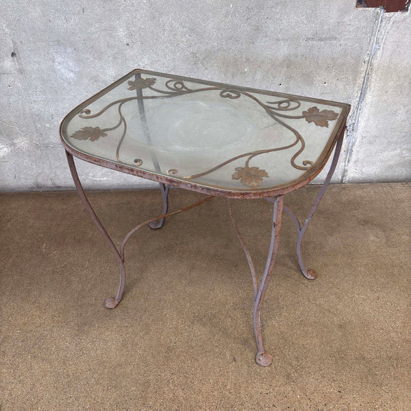 Vintage Salterini Wrought Iron Glass Top Console Side Table #1