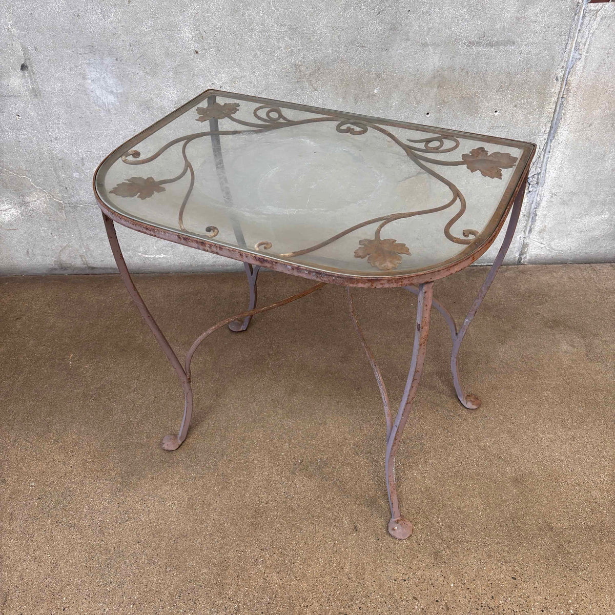 Vintage Salterini Wrought Iron Glass Top Console Side Table #1
