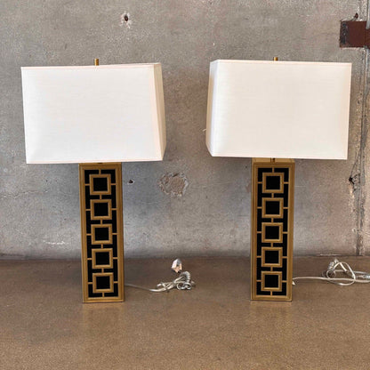 Pair of Jonathan Adler Parker Black & Gold Accent Lamps