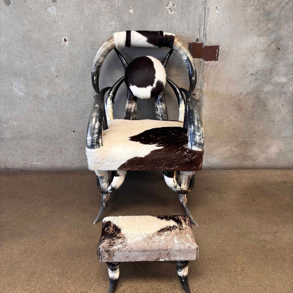 Cowhide & Horn Chair With Footstool