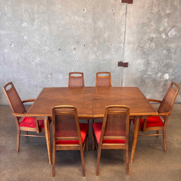 Mid Century Danish Modern Rhythm Series Walnut Dining Table & Six Chairs