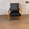 Rare Vintage Fritz Hansen Lounge Chair With Solid Oak Wood & Black Naugahyde