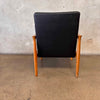 Rare Vintage Fritz Hansen Lounge Chair With Solid Oak Wood & Black Naugahyde