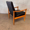 Rare Vintage Fritz Hansen Lounge Chair With Solid Oak Wood & Black Naugahyde