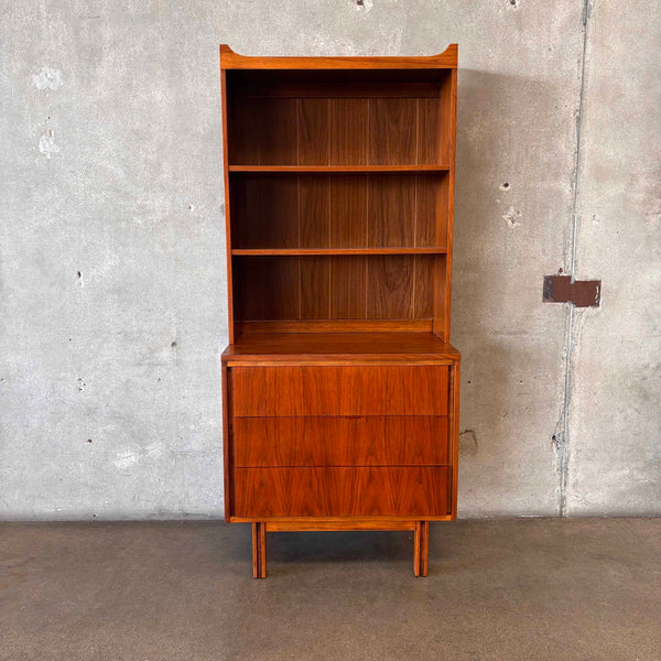 Vintage 1960s Walnut Two Piece Hutch / Book Shelving