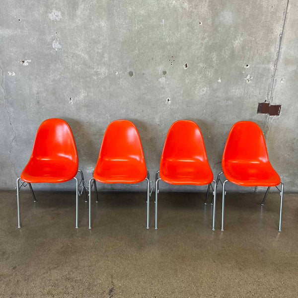 Set Of Four Vintage MCM Orange Fiberglass Sell Chairs By Techfab