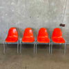 Set Of Four Vintage MCM Orange Fiberglass Sell Chairs By Techfab