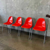 Set Of Four Vintage MCM Orange Fiberglass Sell Chairs By Techfab