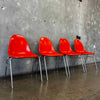 Set Of Four Vintage MCM Orange Fiberglass Sell Chairs By Techfab