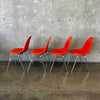 Set Of Four Vintage MCM Orange Fiberglass Sell Chairs By Techfab