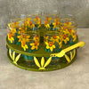 Set of Eight Vintage Flower Themed Glasses In Caddy - Made in Brazil