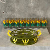 Set of Eight Vintage Flower Themed Glasses In Caddy - Made in Brazil