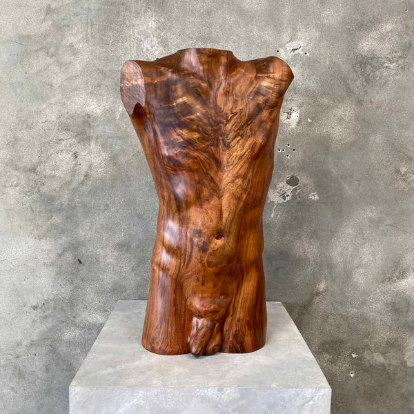 Male Torso Carved Wood Bust - Signed 1979