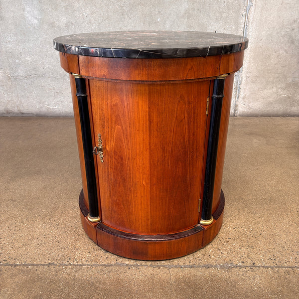 Signed Baker Drum Table With Marble Top