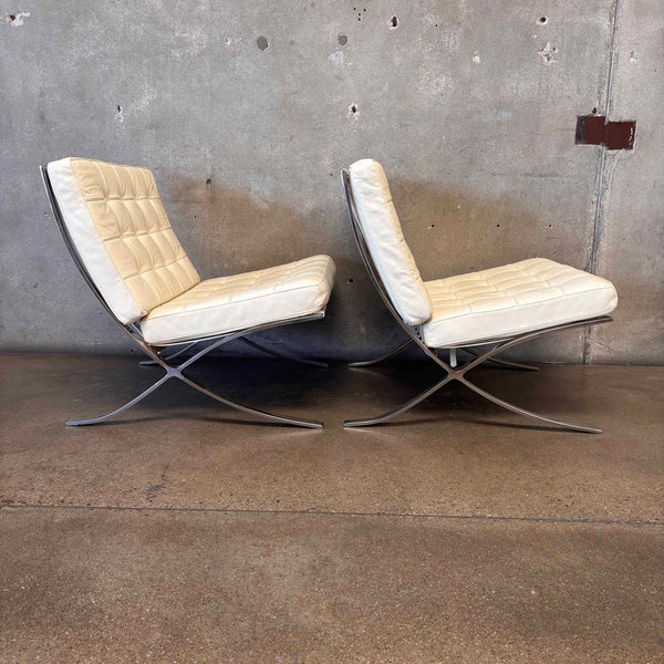 Pair Of Replica Barcelona Chairs w/Leather Cushions & Straps