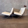 Pair Of Replica Barcelona Chairs w/Leather Cushions & Straps