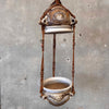 MCM Early 70's Signed Ceramic Pendant Lamp & Planter In Macrame