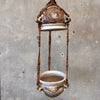 MCM Early 70's Signed Ceramic Pendant Lamp & Planter In Macrame