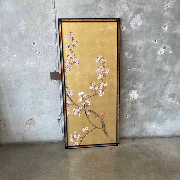 Vintage Gold Cherry Blossom Hand Painted Silk In Frame