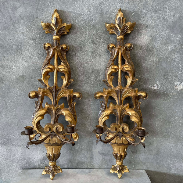 Pair Of Italian 1960's Giltwood Candle Sconces