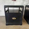 Pair Of Mid Century Ebonized Side Table w/Brass Handles