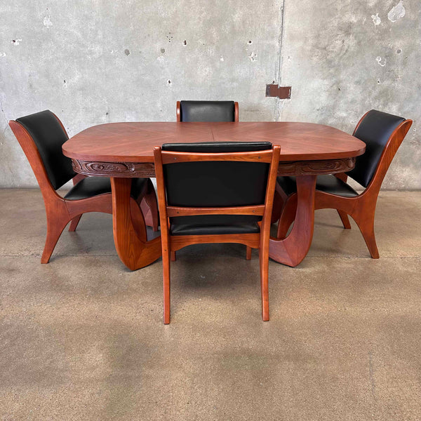 Pulaski 1960s Oceanic Brutalist Five Piece Walnut Dining Set