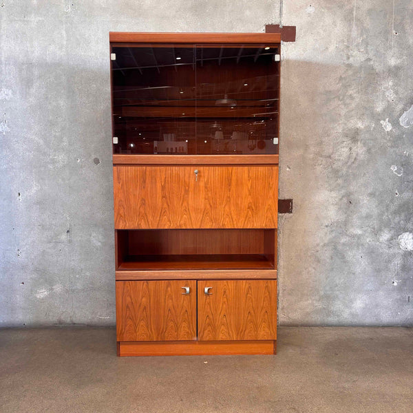 Danish Modern Teak Veneer Desk/Dry Bar/Shelving w/Keys