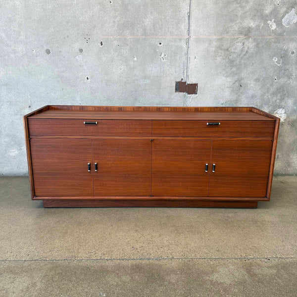 Walnut Credenza With Leather & Spun Aluminum Pulls By Glenn of California