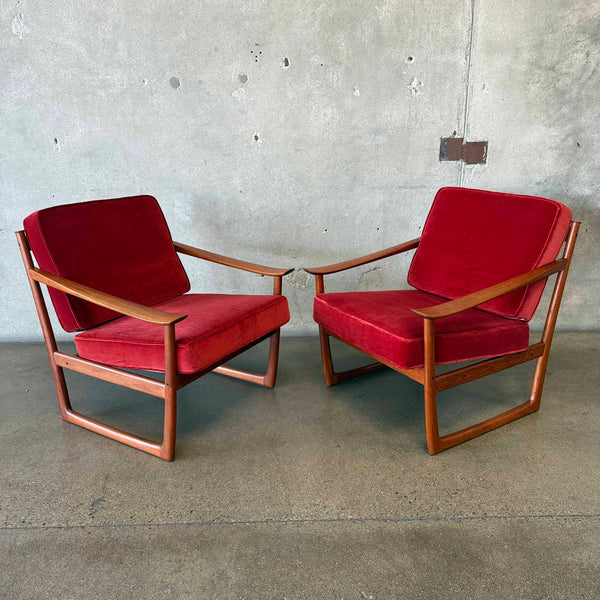Pair of FD-130 "Ski Jump" Teak Lounge Chairs - Original Frames & New Cushions