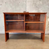 1960s Solid Walnut Hutch Cabinet With Two Shelves & Original Glass Fronts