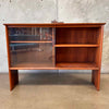 1960s Solid Walnut Hutch Cabinet With Two Shelves & Original Glass Fronts