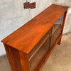 1960s Solid Walnut Hutch Cabinet With Two Shelves & Original Glass Fronts
