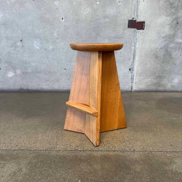 French Modernist Solid Oak Stool