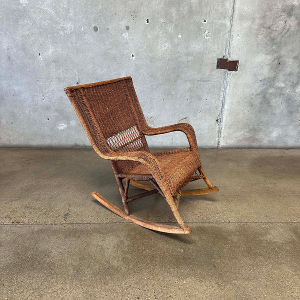 Victorian Wicker Flat Back Rocking Chair Antique Turn of the Century