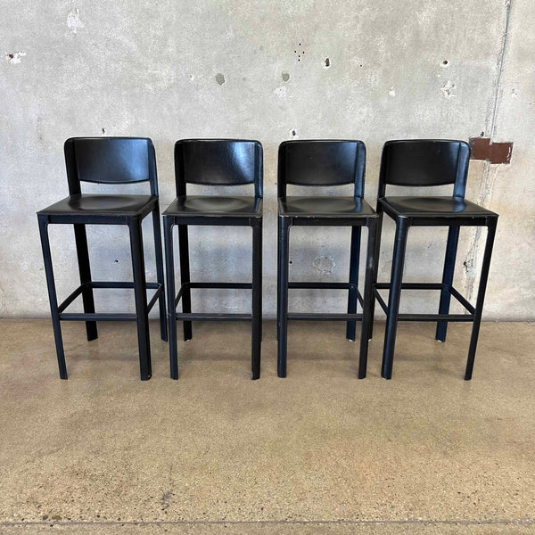 Vintage Set Of Four Matteo Grassi Italian Leather Bar Stools