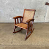 Vintage Arts & Crafts Walnut Rocking Chair w/ Rattan After Frank Lloyd Wright